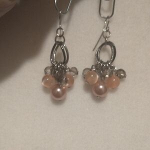 Elegant Silver and Peachy Pink Dangle Earrings